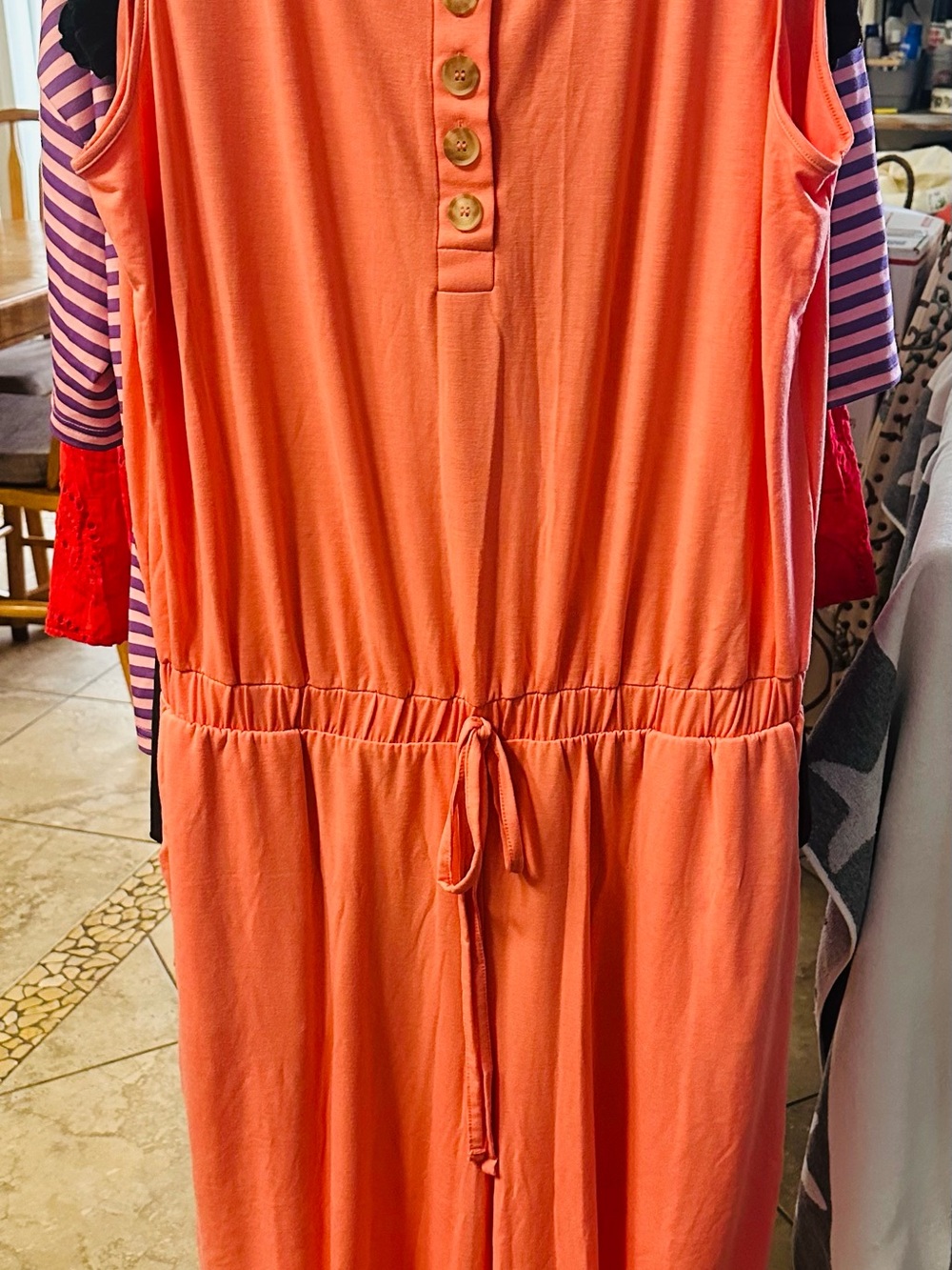 Zenana Outfitters Coral Sleeveless Jumpsuit with Button Placket